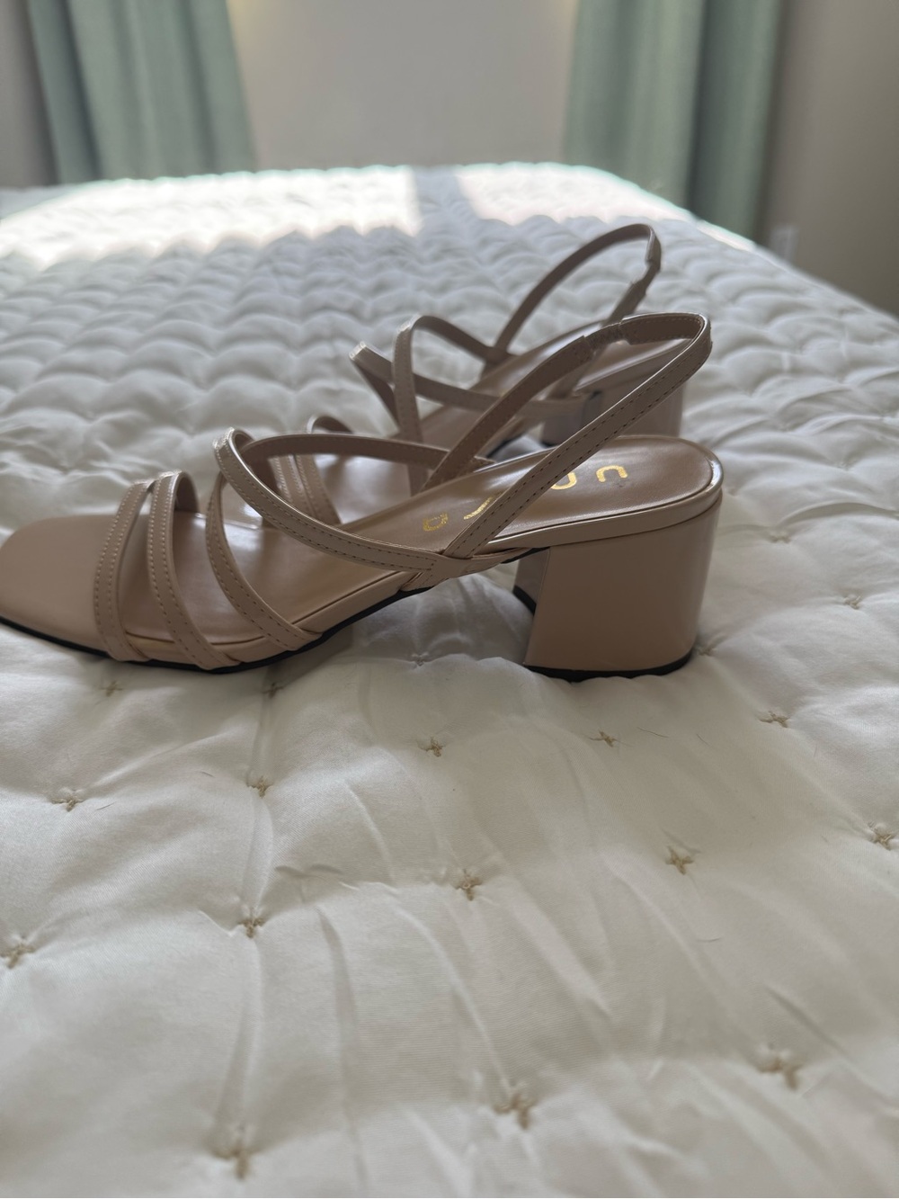 Unisa Beige Strappy Square-Toe Slingback Heels - Picture 2 of 4